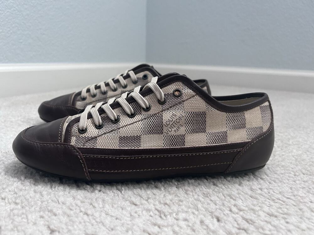 AUTHENTIC LOUIS VUITTON DAMIER EBENE LOW TOP CANVAS SNEAKERS Sz LV 7 / US 8
